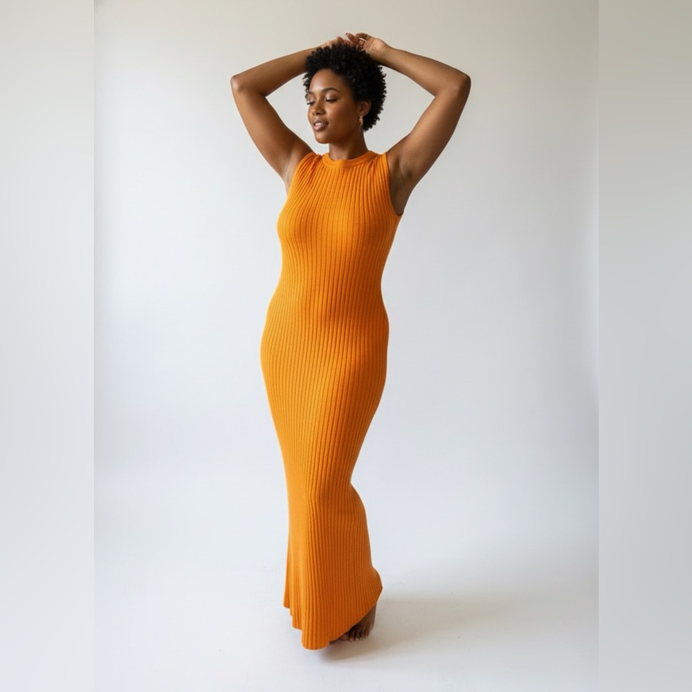 St. John Knit Ribbed Maxi Dress | Orange | Size M–L